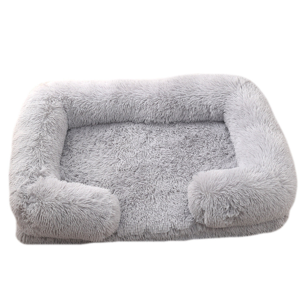 Gray dogbed with fluffy texture on a white background